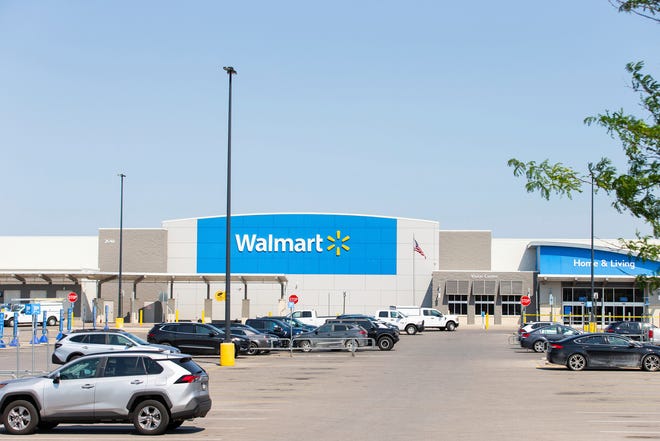 Vehicles are parked outside Walmart in Traverse City on Monday, July 28, 2025.